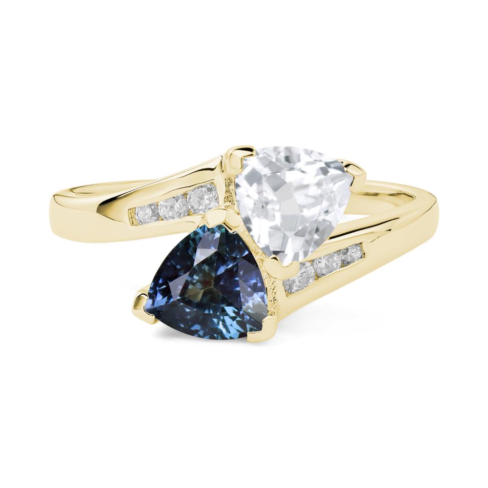 Alexandrite and White Topaz Two Stone Bypass Ring - LUO Jewelry #metal_18k yellow gold