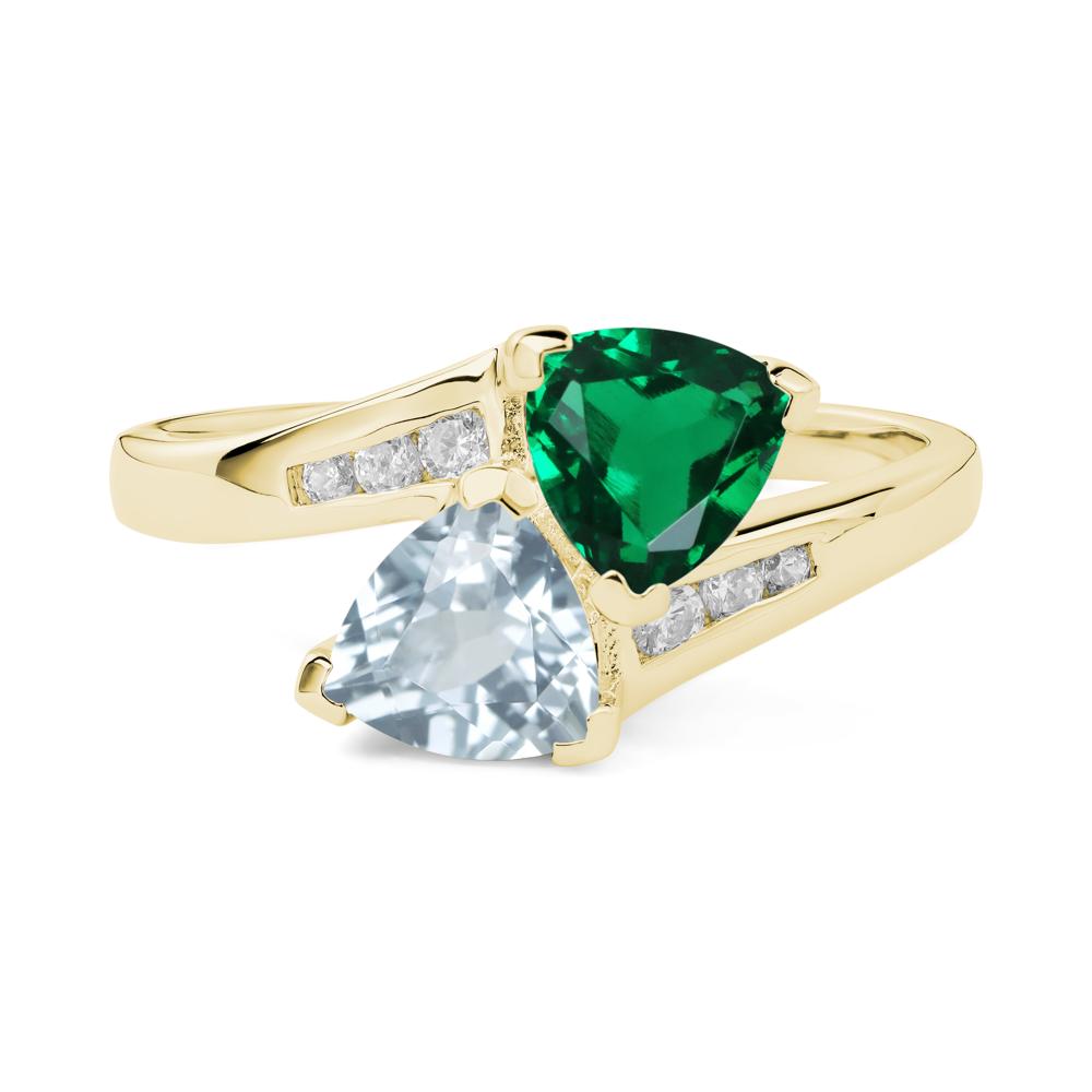Aquamarine and Emerald Ring - LUO Jewelry #metal_18k yellow gold