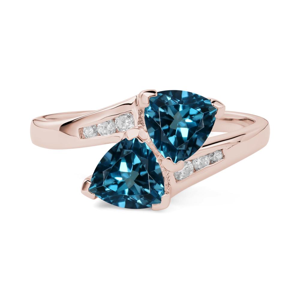 London Blue Topaz Two Stone Bypass Ring - LUO Jewelry #metal_14k rose gold