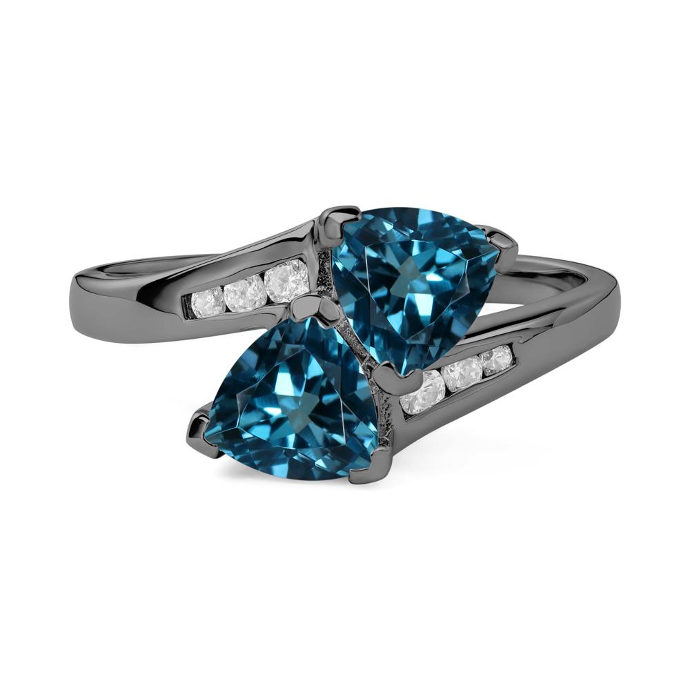 London Blue Topaz Two Stone Bypass Ring - LUO Jewelry #metal_black finish sterling silver