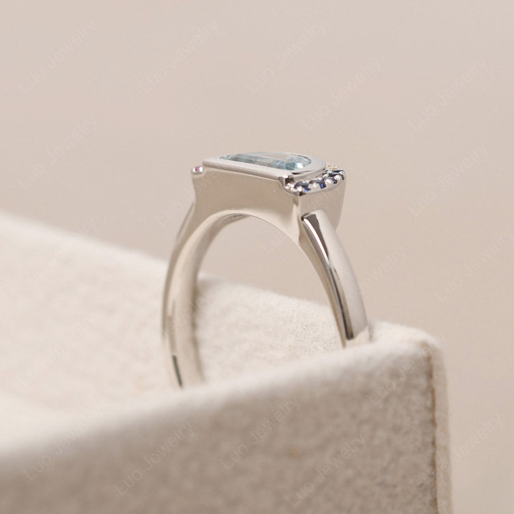Unique Half Circle Cut Aquamarine Rainbow Ring