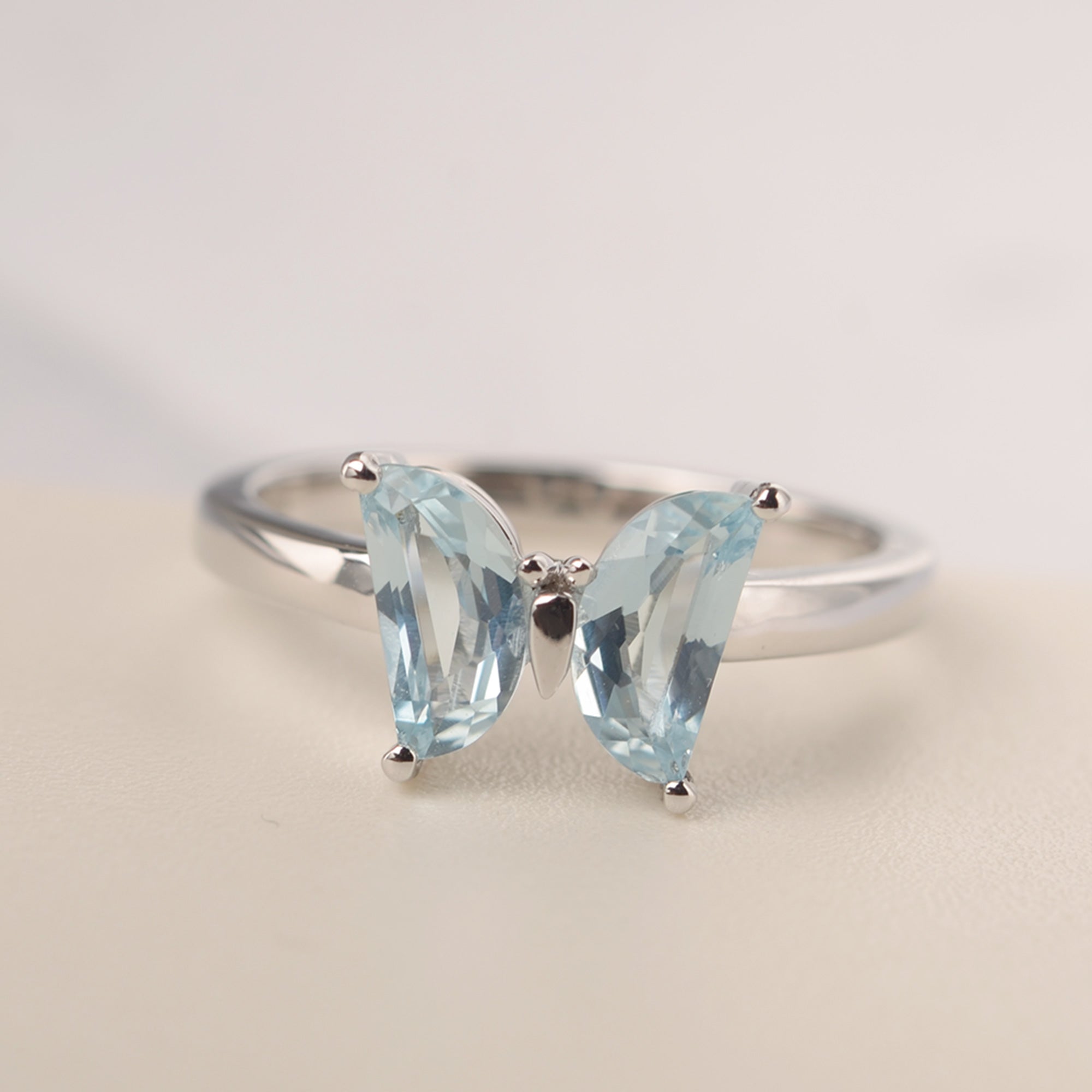 Minimalism Butterfly Aquamarine Ring