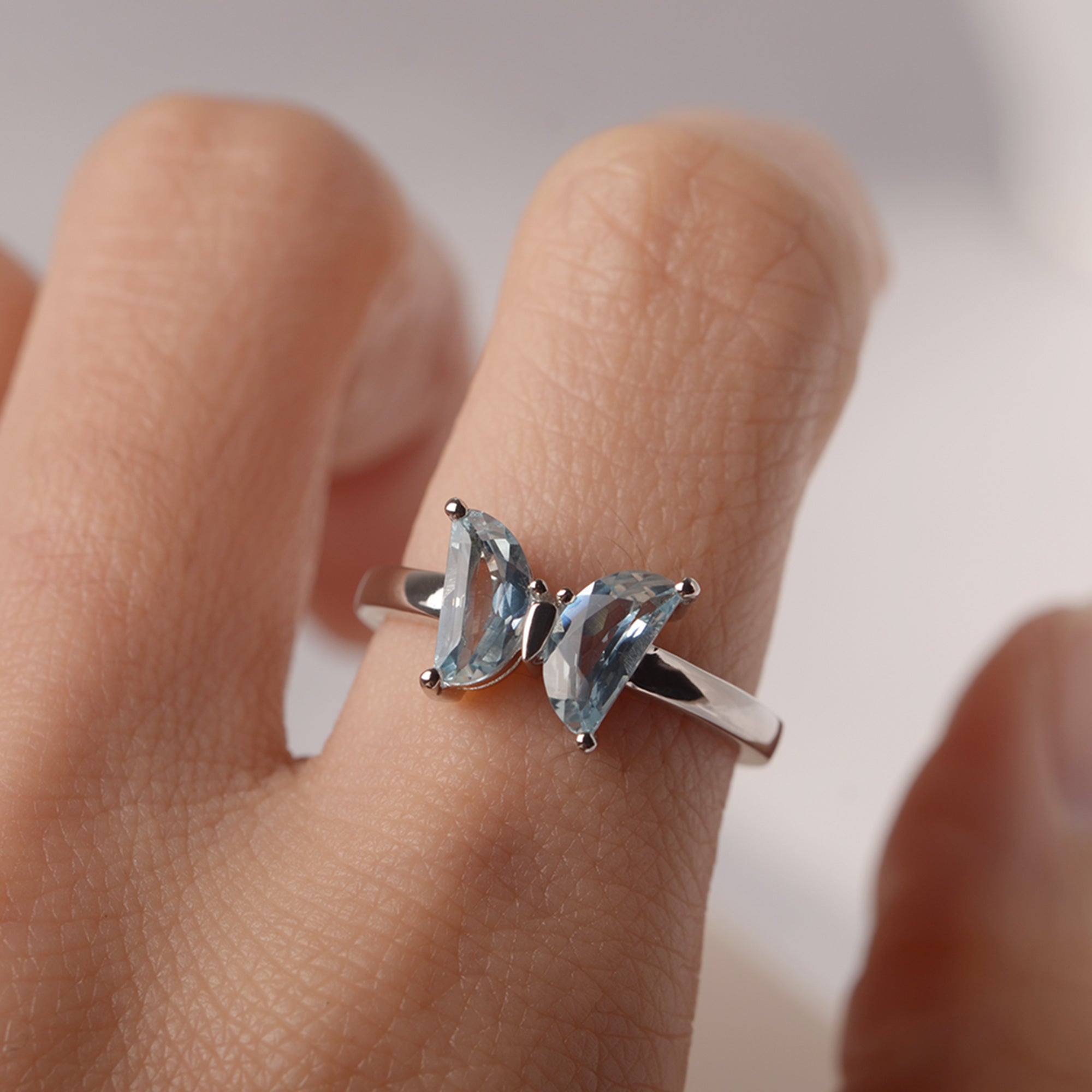Minimalism Butterfly Aquamarine Ring