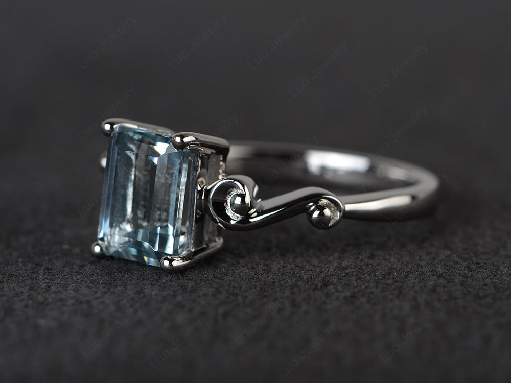 Unique Emerald Cut Aquamarine Ring Rose Gold - LUO Jewelry