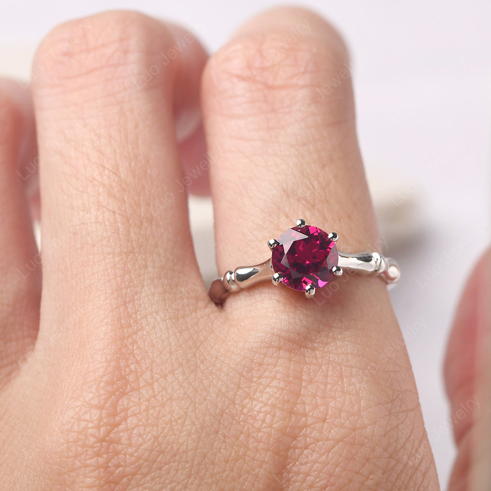 Bamboo 6 Prong Ruby Solitaire Ring - LUO Jewelry
