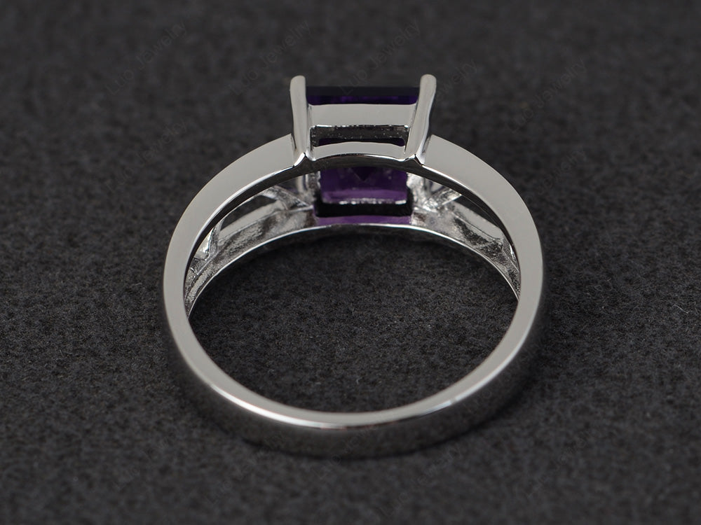 Amethyst Solitaire Ring Wide Band Silver - LUO Jewelry