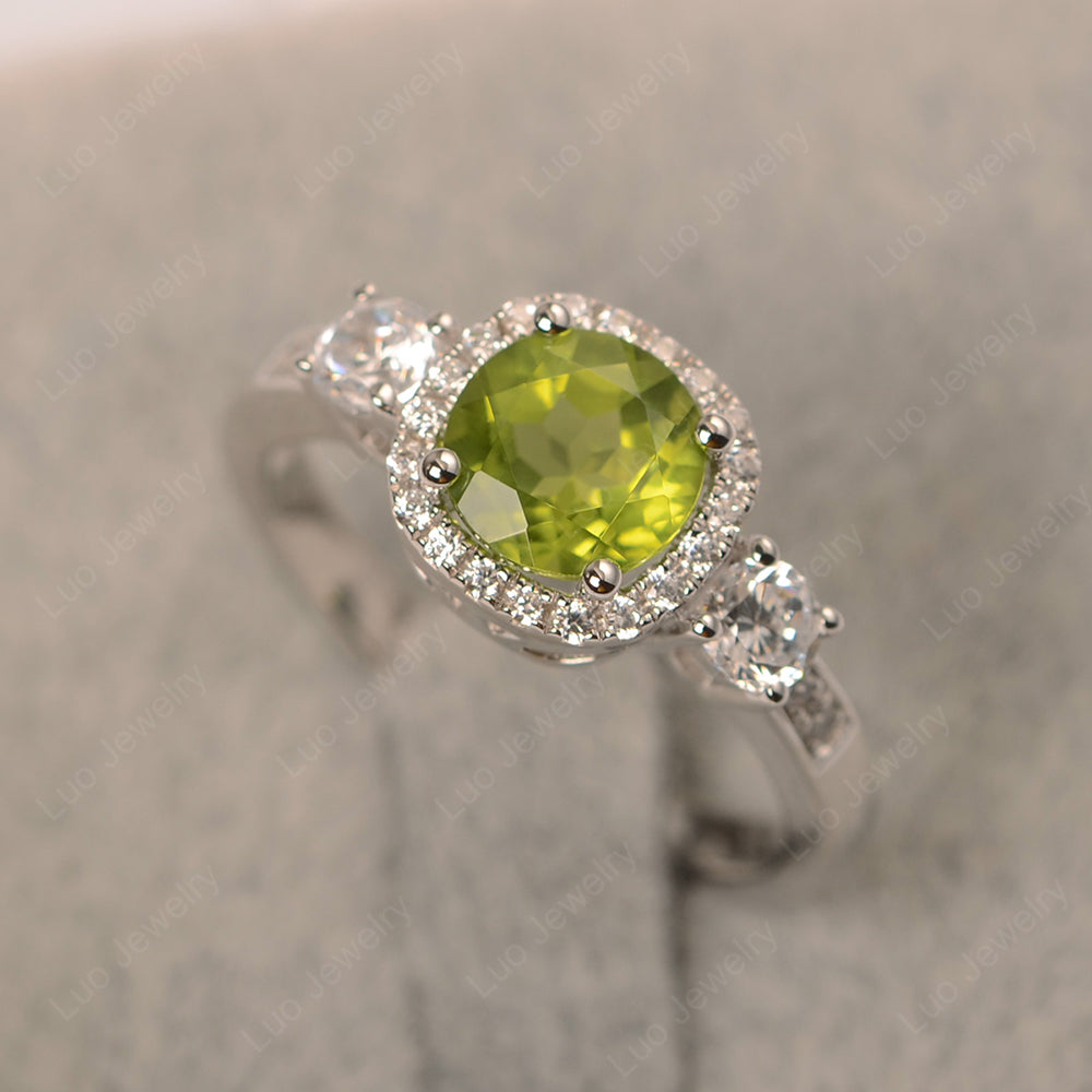 Brilliant Cut Peridot Halo Wedding Ring Gold - LUO Jewelry