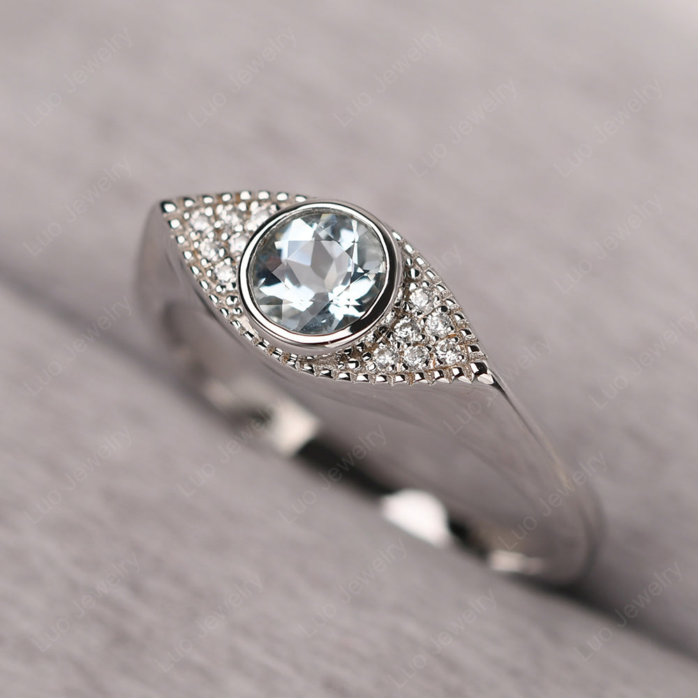 Aquamarine Ring Evil Eye Ring Yellow Gold - LUO Jewelry