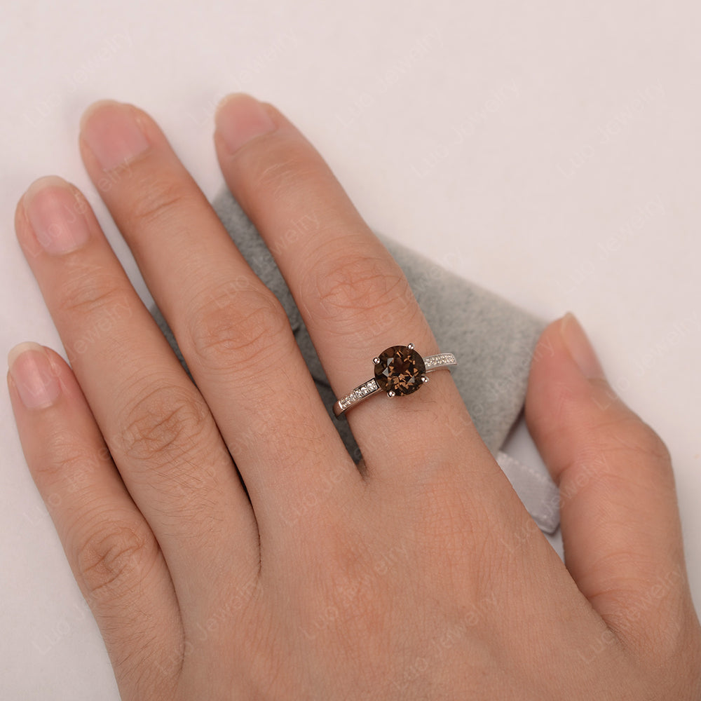 Round Cut Smoky Quartz  Ring Yellow Gold - LUO Jewelry