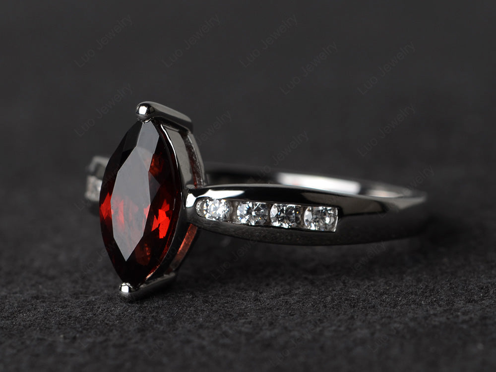Marquise Garnet Promise Ring White Gold - LUO Jewelry