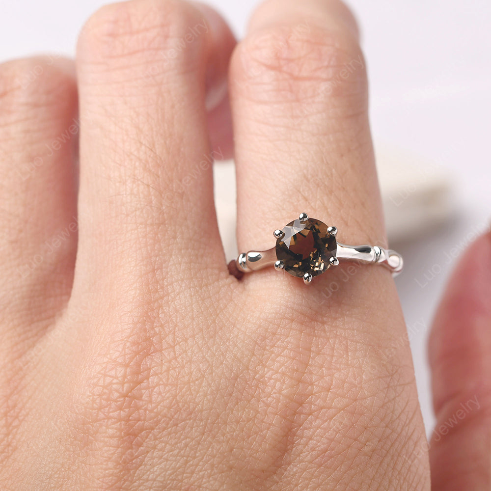 Bamboo 6 Prong Smoky Quartz Solitaire Ring - LUO Jewelry
