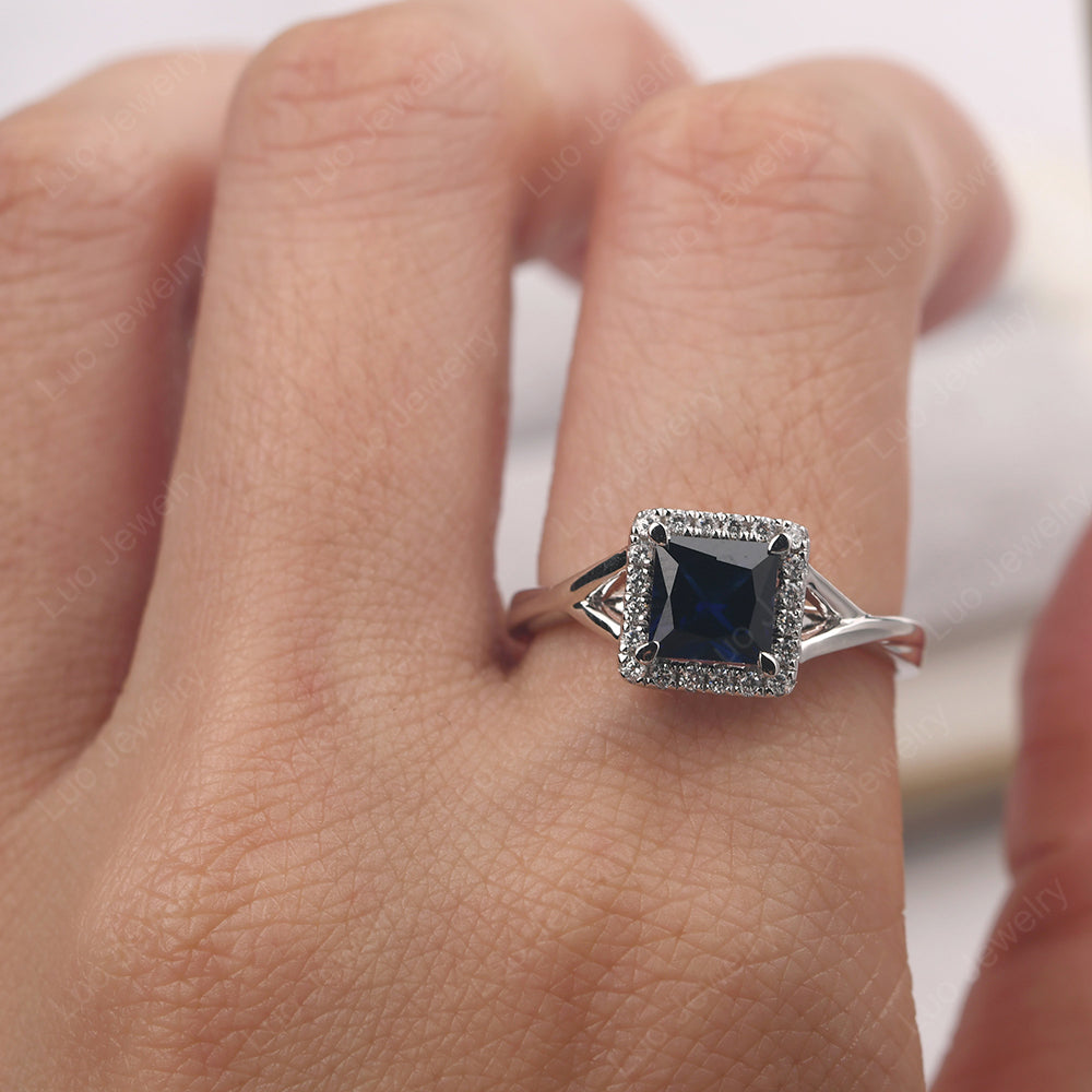 Sapphire Split Shank Halo Engagement Rings - LUO Jewelry