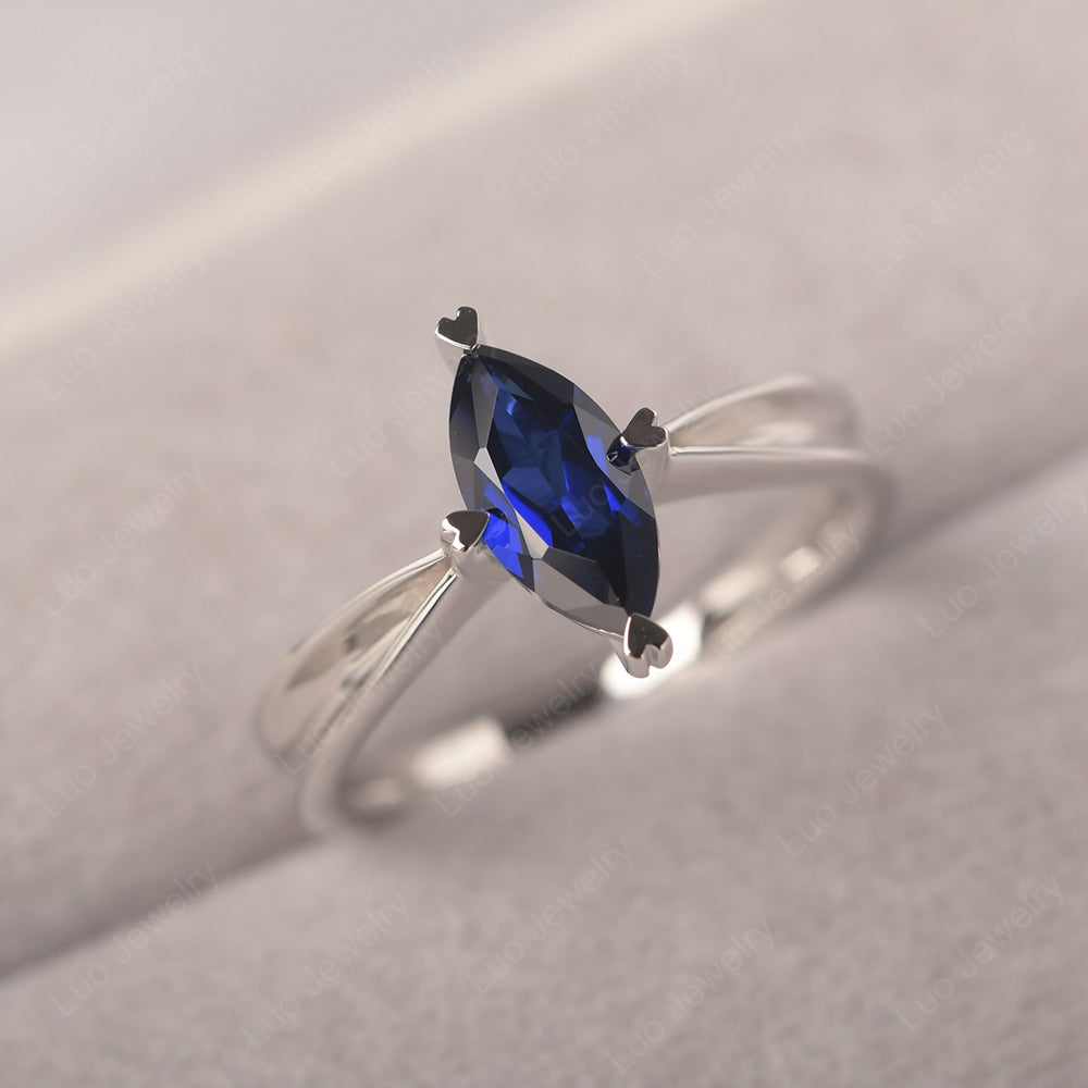 Lab Sapphire Wedding Ring Marquise Solitaire Ring - LUO Jewelry
