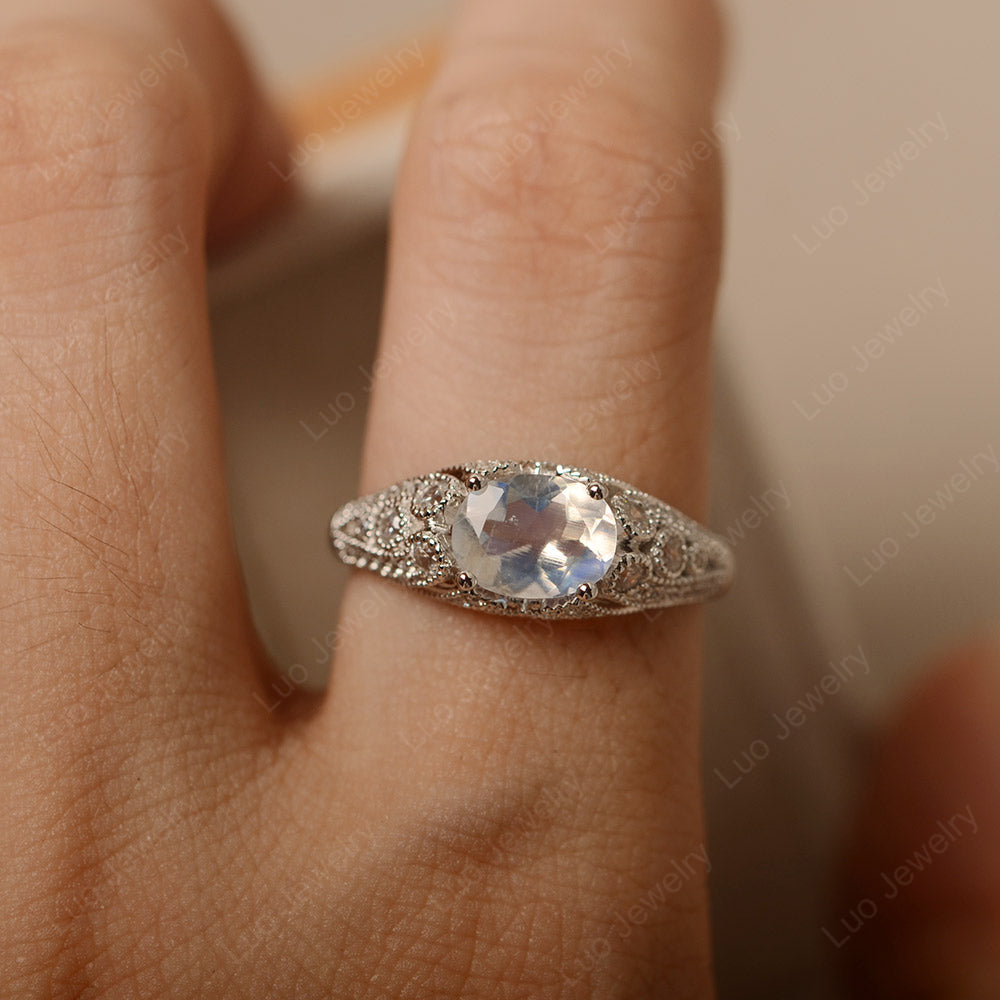 Vintage Horizontal Oval Cut Moonstone Ring - LUO Jewelry