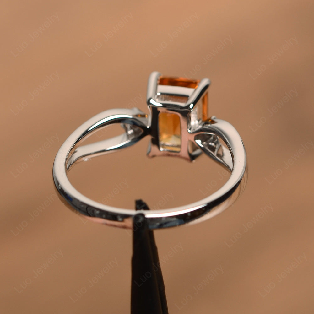 Emerald Cut Citrine Ring Split Shank - LUO Jewelry