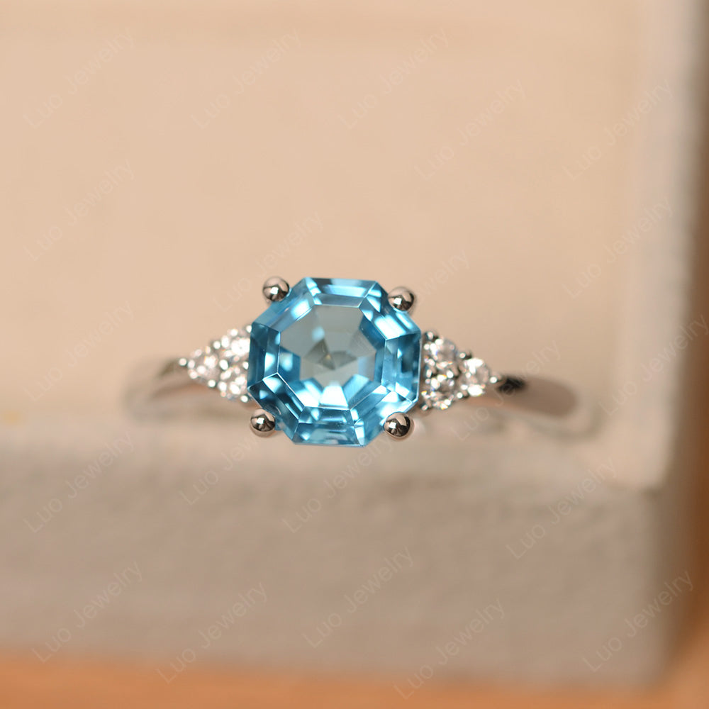 Octagon Cut Swiss Blue Topaz Engagement Ring Gold - LUO Jewelry