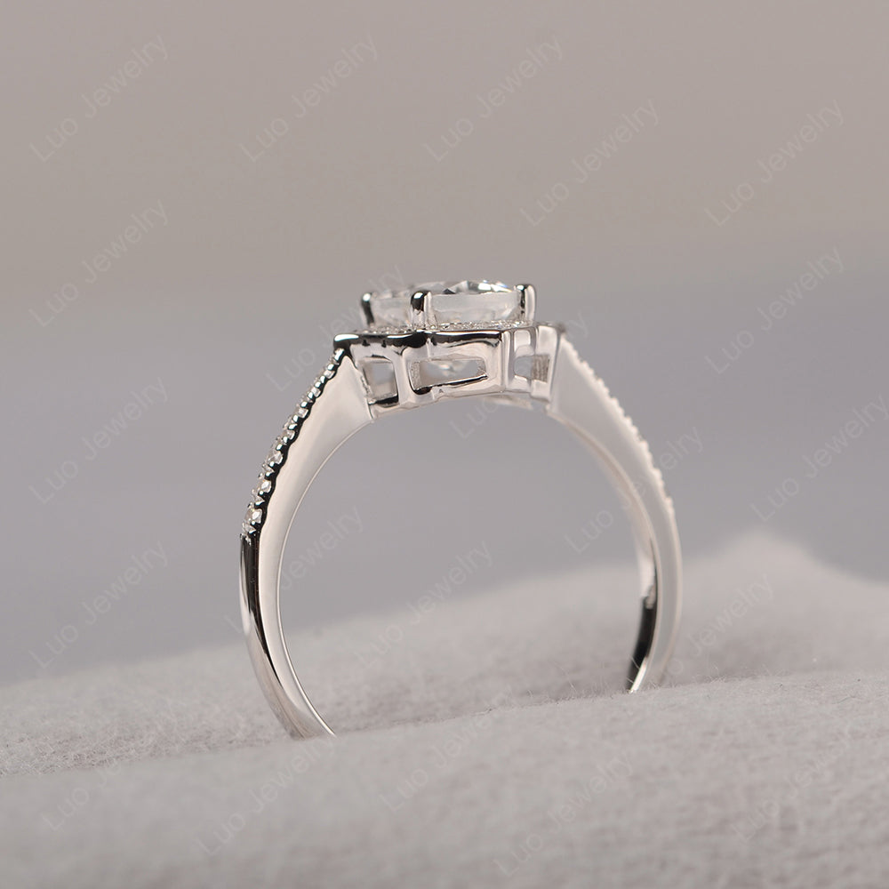 White Topaz Vintage Oval Halo Engagement Rings - LUO Jewelry