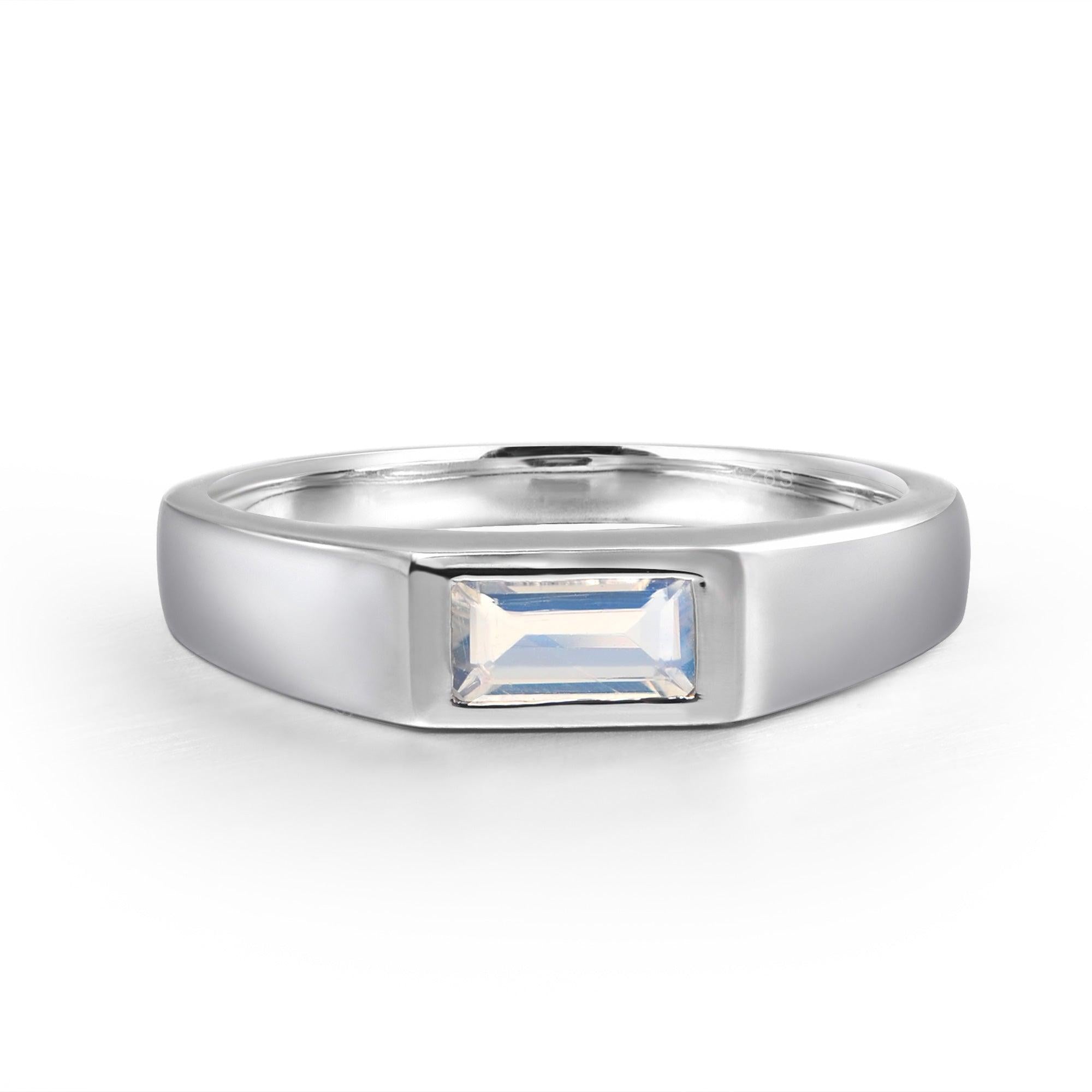 Horizontal Rectangle Bezel Moonstone Ring - LUO Jewelry