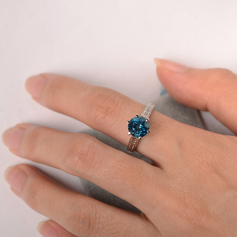 Vintage London Blue Topaz Cathedral Engagement Ring - LUO Jewelry