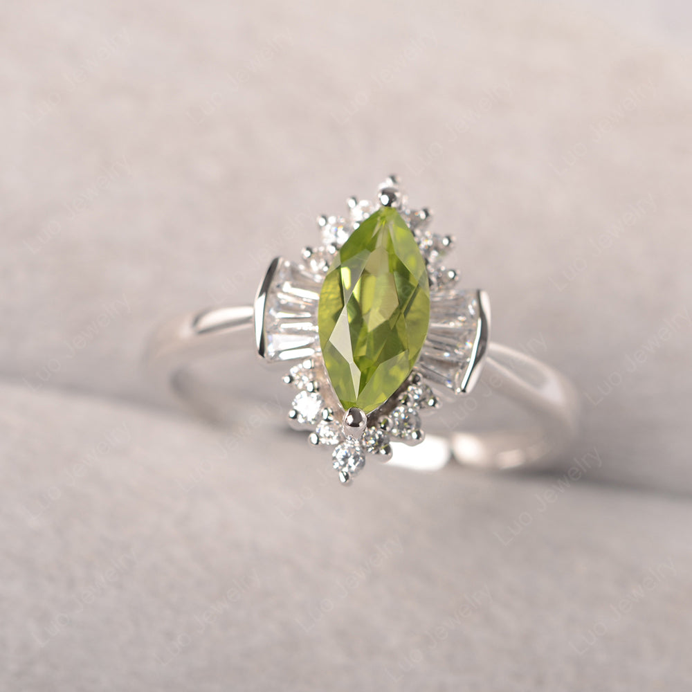 Marquise Peridot Engagement Ring White Gold - LUO Jewelry