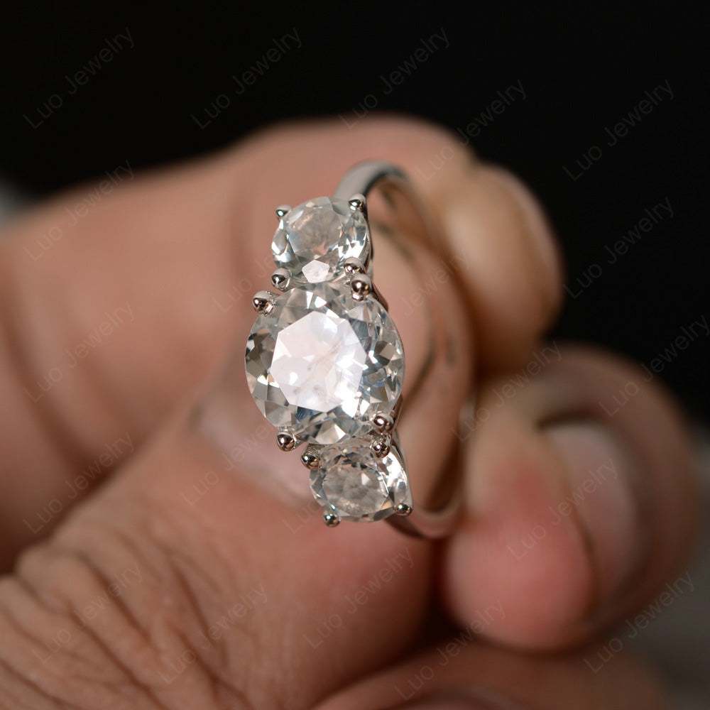 3 Stone Ring White Topaz Engagement Ring - LUO Jewelry