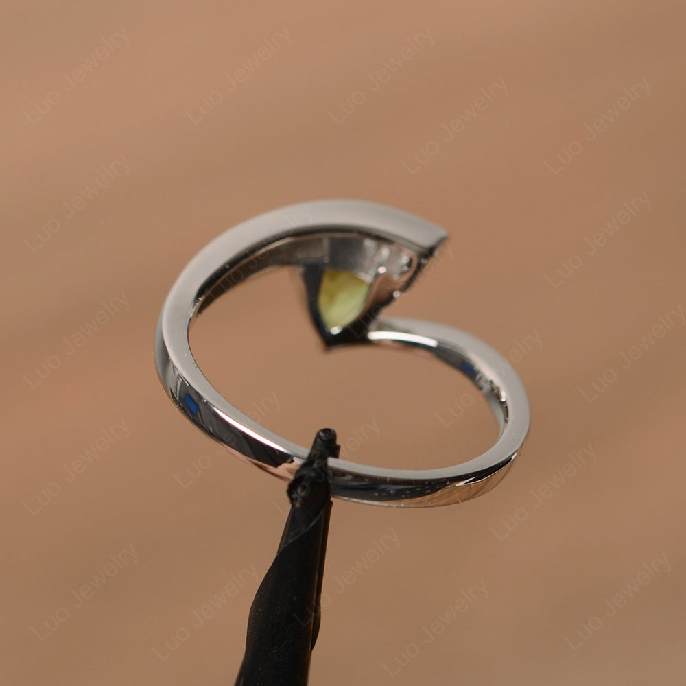 Trillion Cut Peridot Engagement Ring Silver - LUO Jewelry