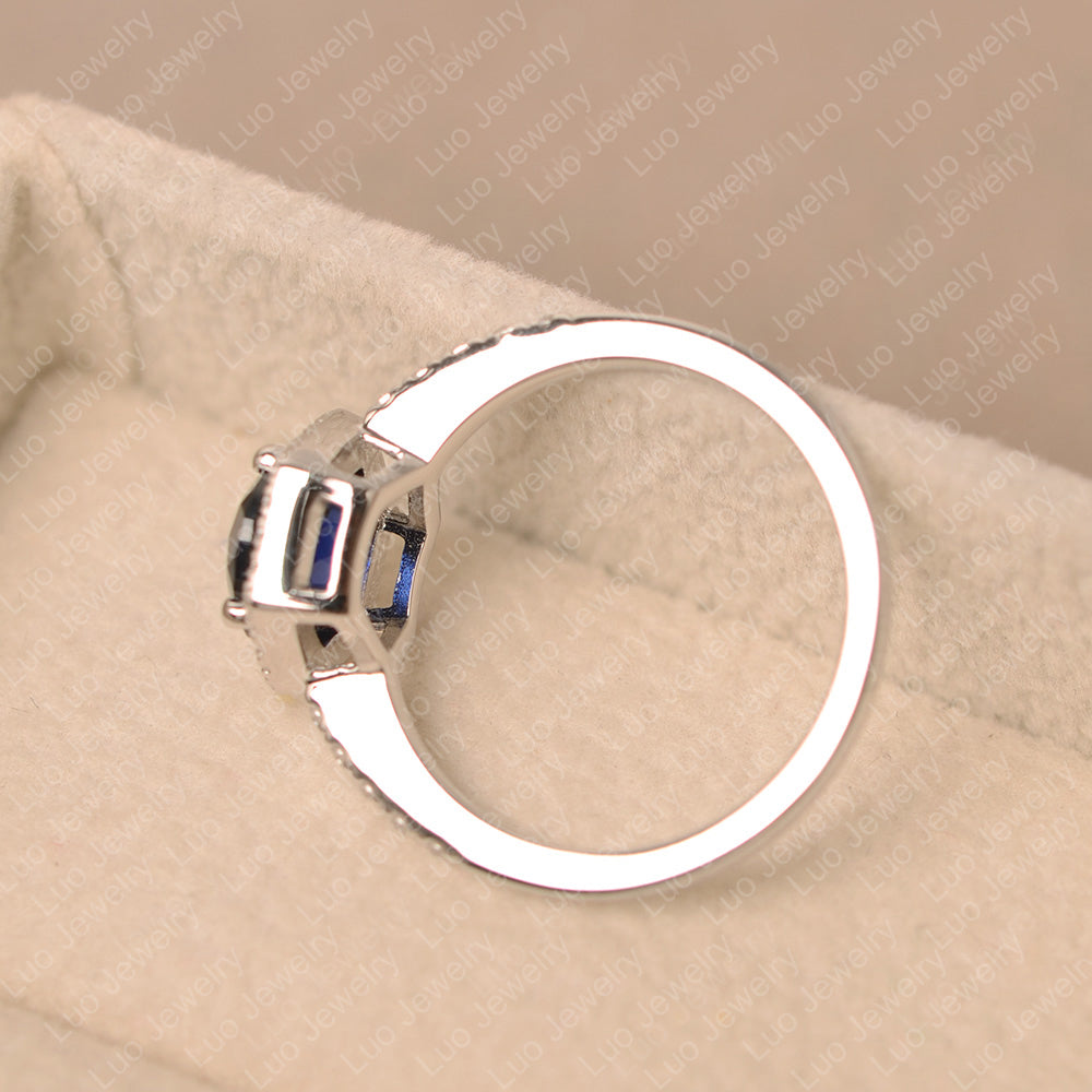 Lab Sapphire Halo Hexagon Setting Engagement Ring - LUO Jewelry
