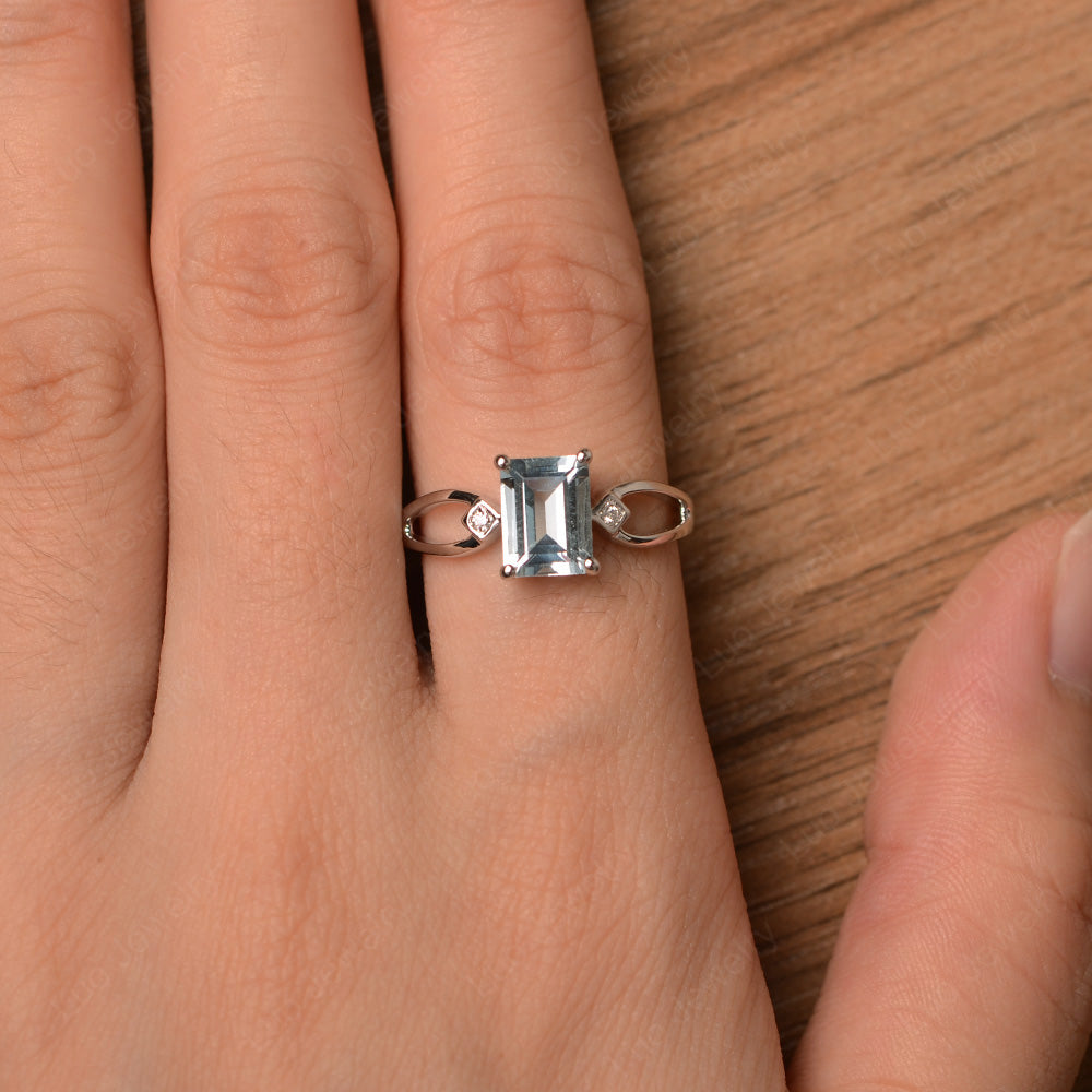 Emerald Cut Aquamarine Ring Split Shank - LUO Jewelry