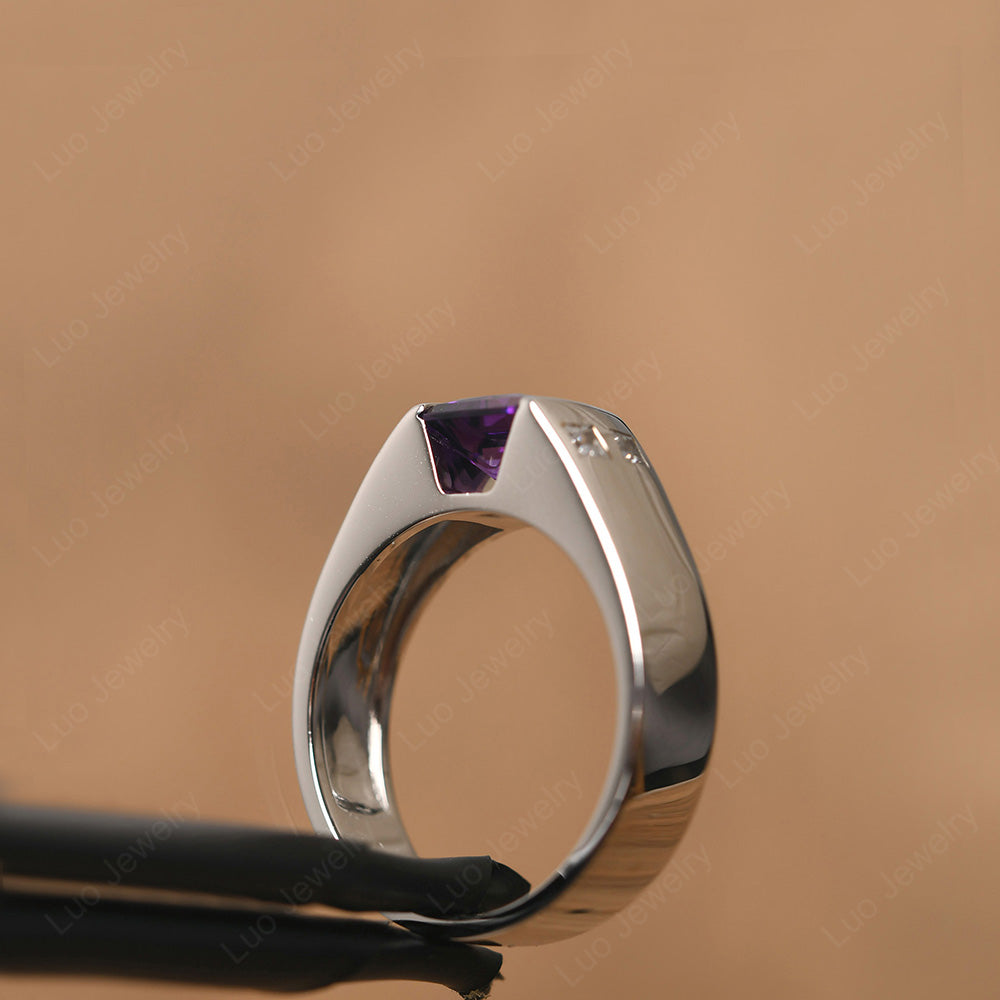 Princess Cut Amethyst Ring Wide Band - LUO Jewelry