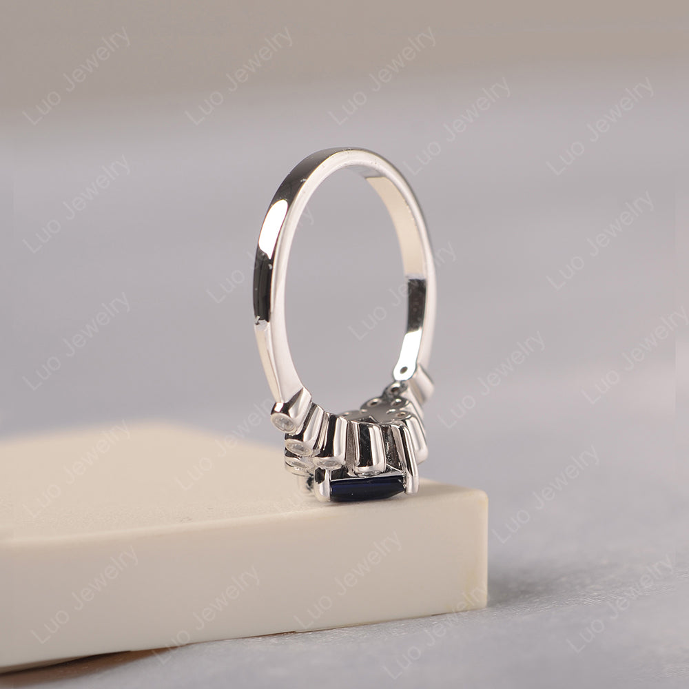 Princess Cut Lab Sapphire Engagement Ring Rose Gold - LUO Jewelry