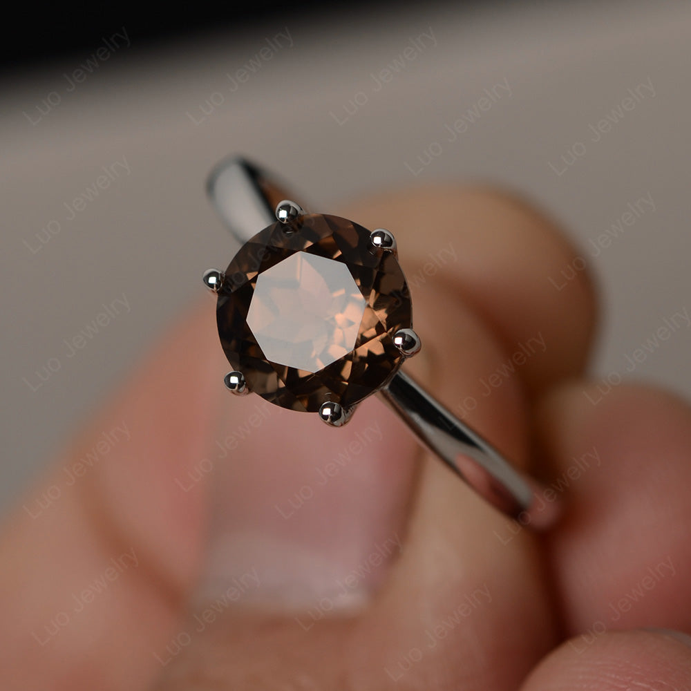 Six Prong Smoky Quartz Solitaire Ring For Women - LUO Jewelry
