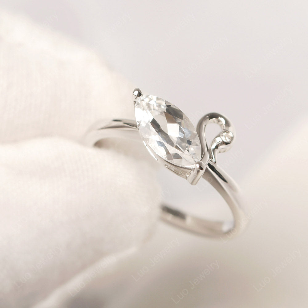 White Topaz Ring Swan Engagement Ring - LUO Jewelry