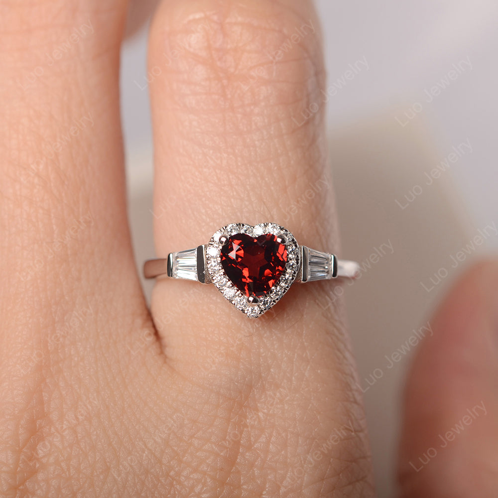 Hear Cut Garnet Halo Wedding Ring Rose Gold - LUO Jewelry