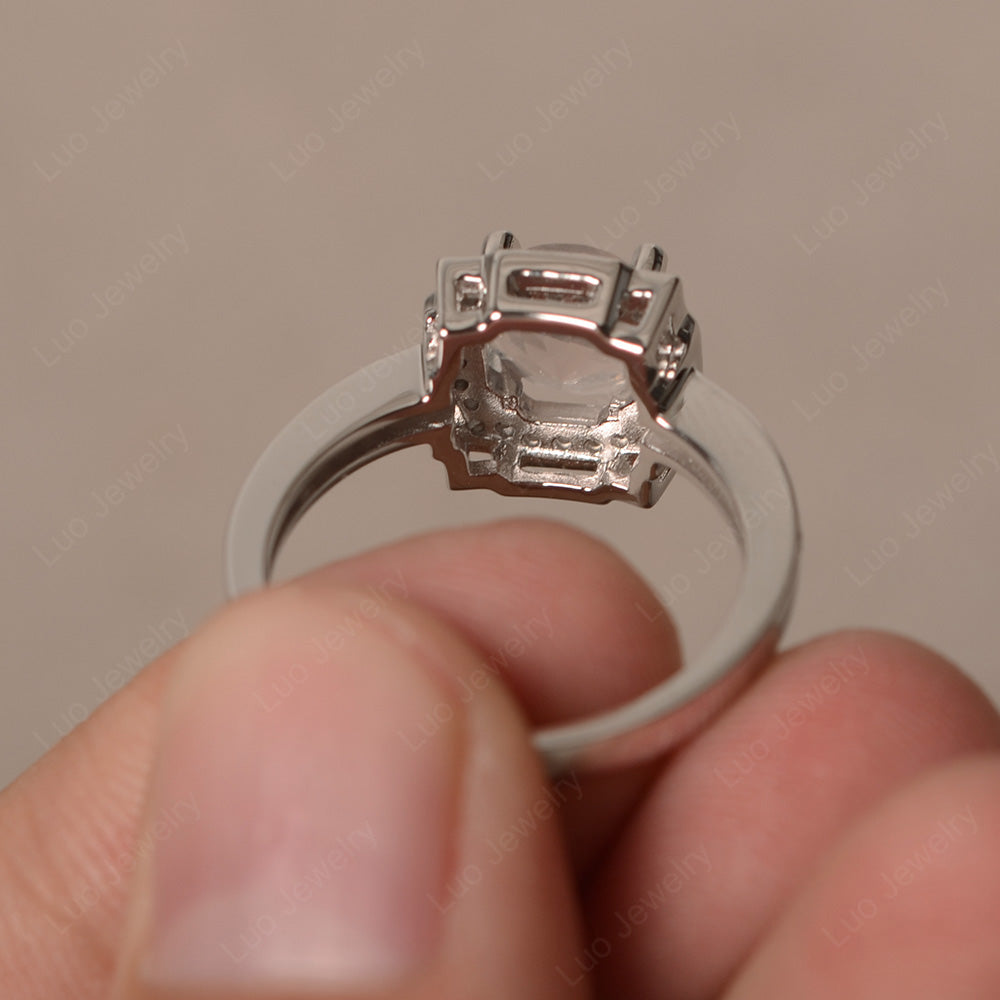 Round Cut Rose Quartz Halo Engagement Ring Gold - LUO Jewelry