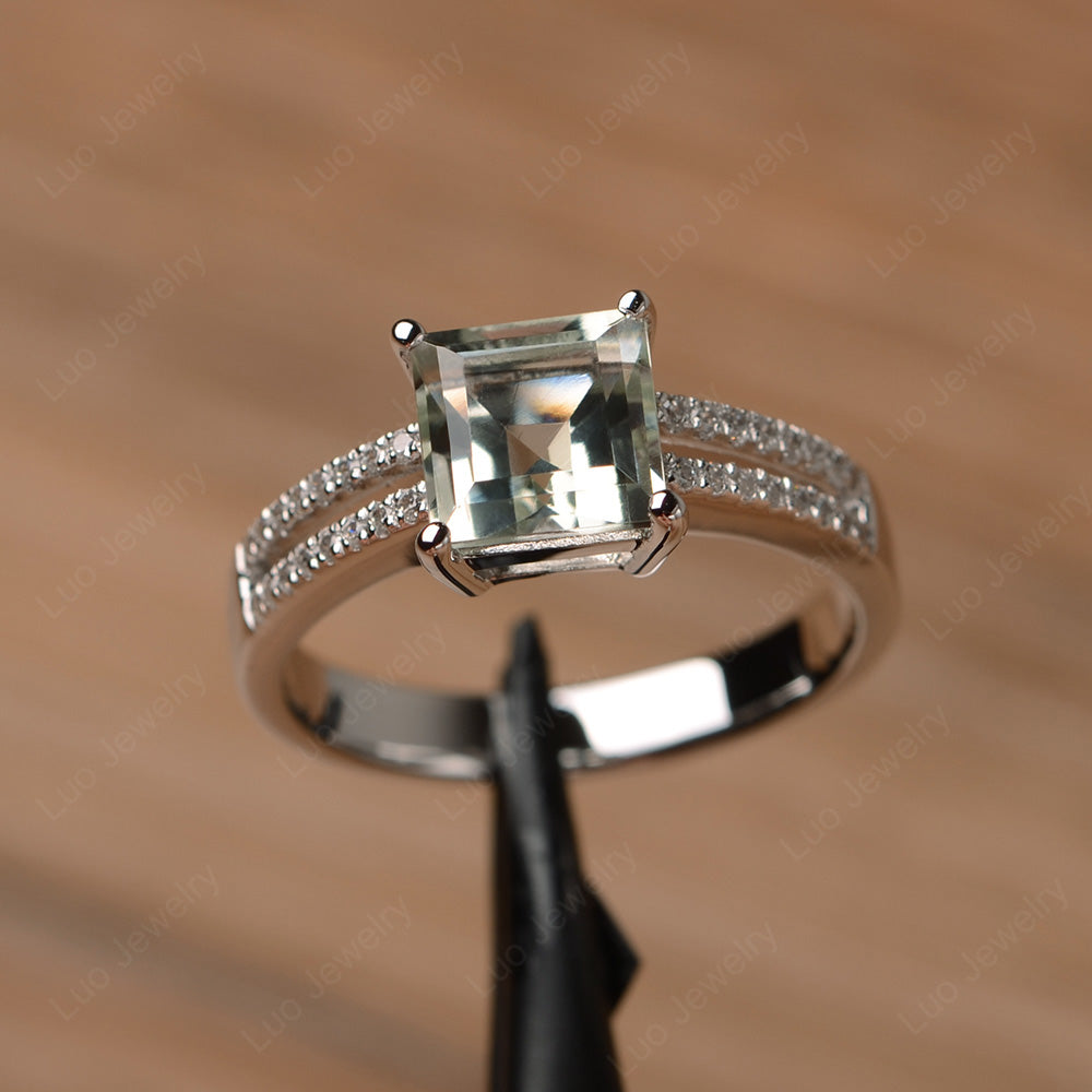 Double Band Square Cut Green Amethyst Ring Silver - LUO Jewelry