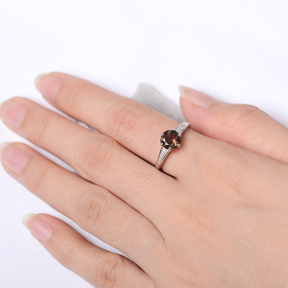 Brilliant Cut Smoky Quartz Engagement Ring Silver - LUO Jewelry