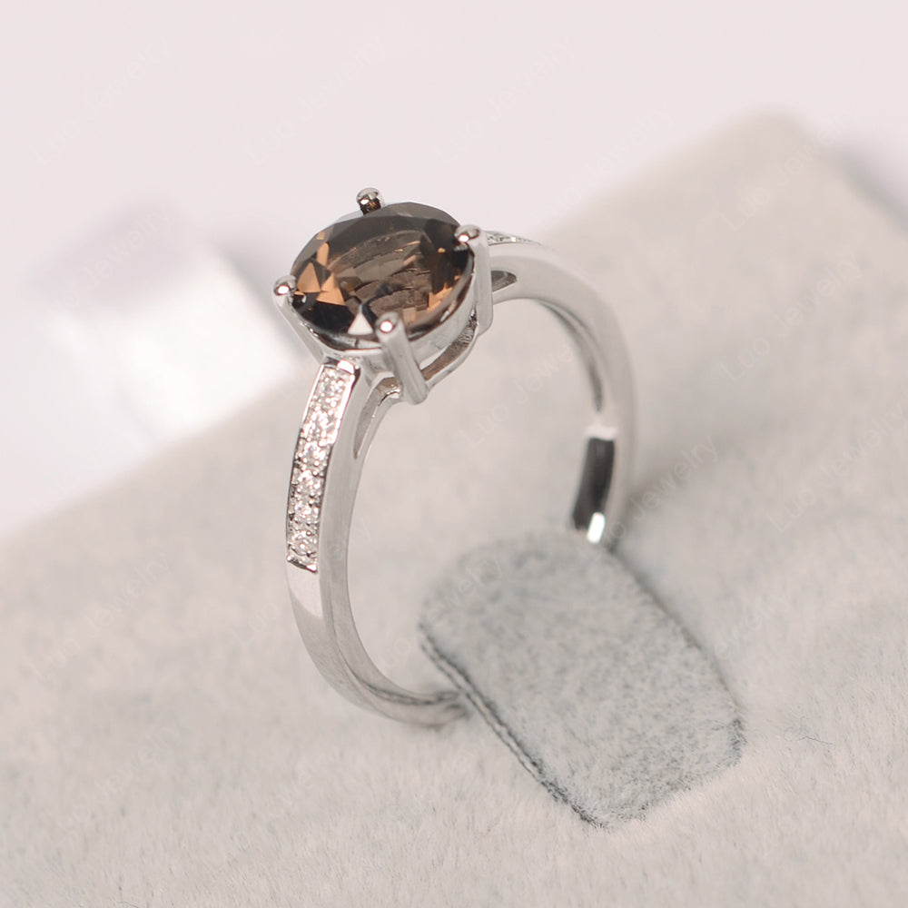 Round Cut Smoky Quartz Ring Yellow Gold - LUO Jewelry