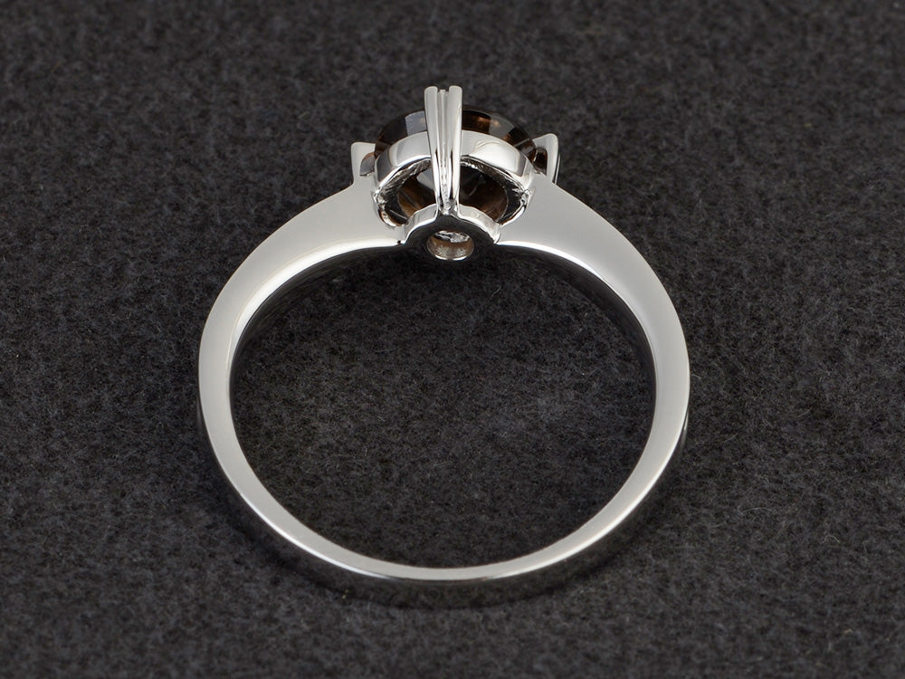 Heart Prong Smoky Quartz  Solitaire Wedding Ring - LUO Jewelry