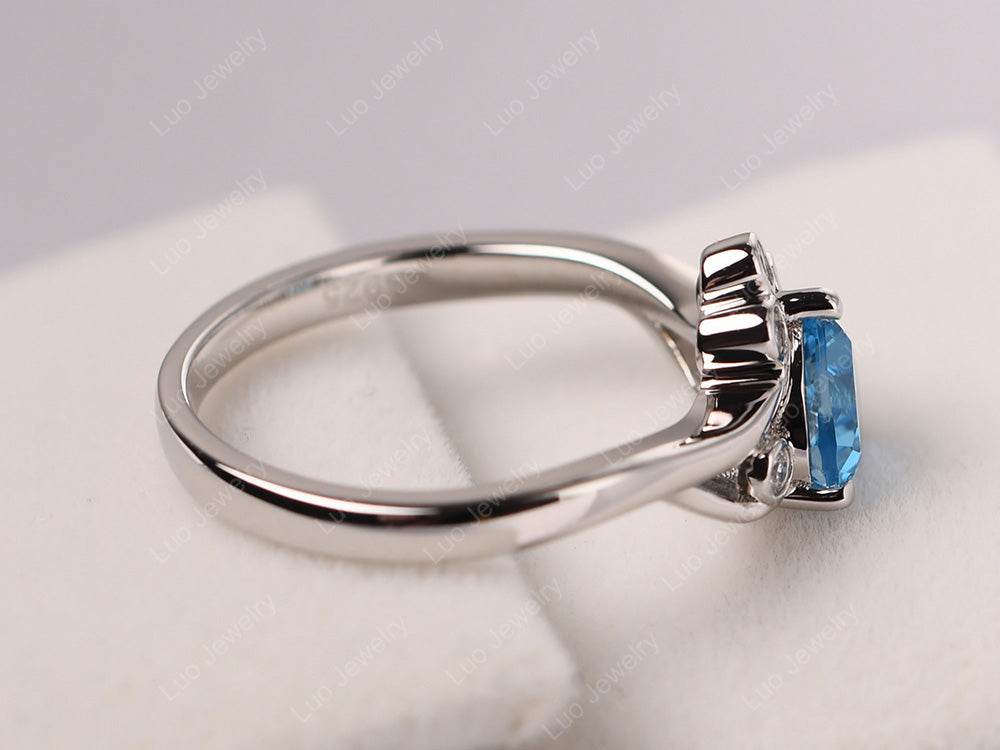 Swiss Blue Topaz Scroll Engagement Ring - LUO Jewelry