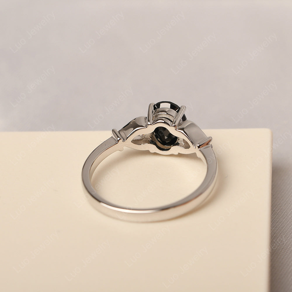 Vintage Black Stone Ring With Pear Side Stones - LUO Jewelry