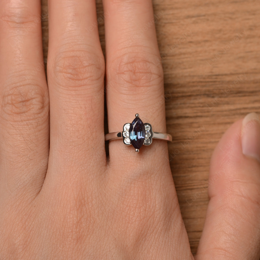 Unique Marquise Cut Alexandrite Wedding Ring - LUO Jewelry