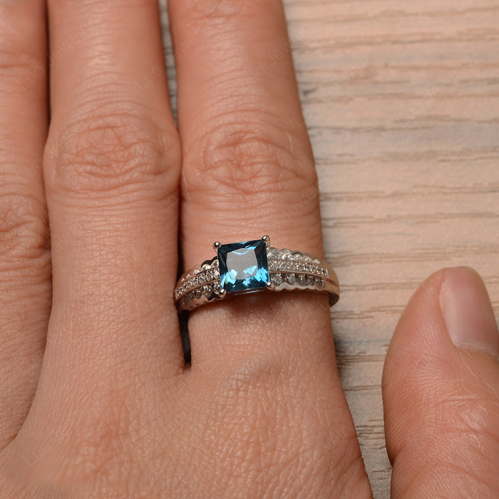 Princess Cut London Blue Topaz Art Deco Ring Silver - LUO Jewelry