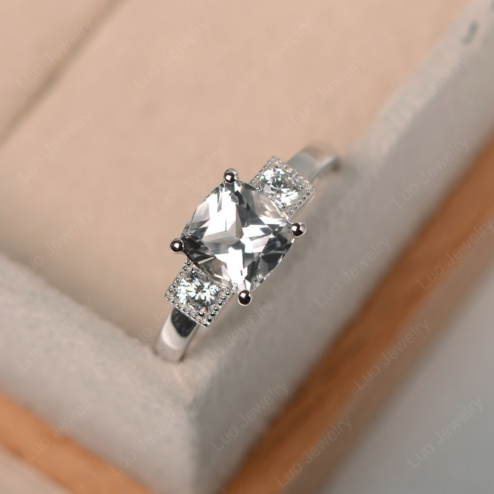 Cushion Cut White Topaz Promise Ring Art Deco - LUO Jewelry