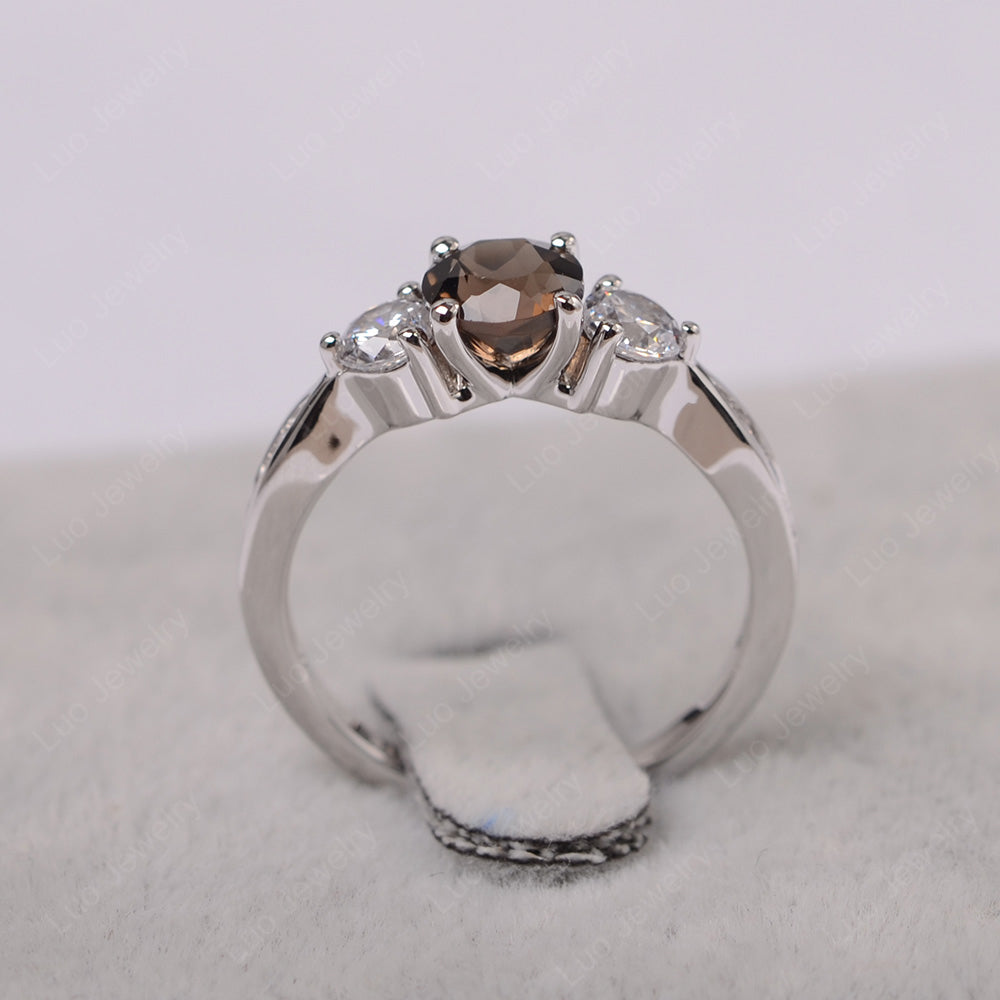 Smoky Quartz Ring Three Stone Engagement Ring - LUO Jewelry