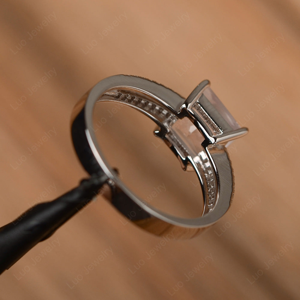 Double Band Princess Cut Rose Quartz Ring Silver - LUO Jewelry