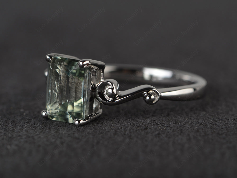 Unique Emerald Cut Green Amethyst Ring Rose Gold - LUO Jewelry