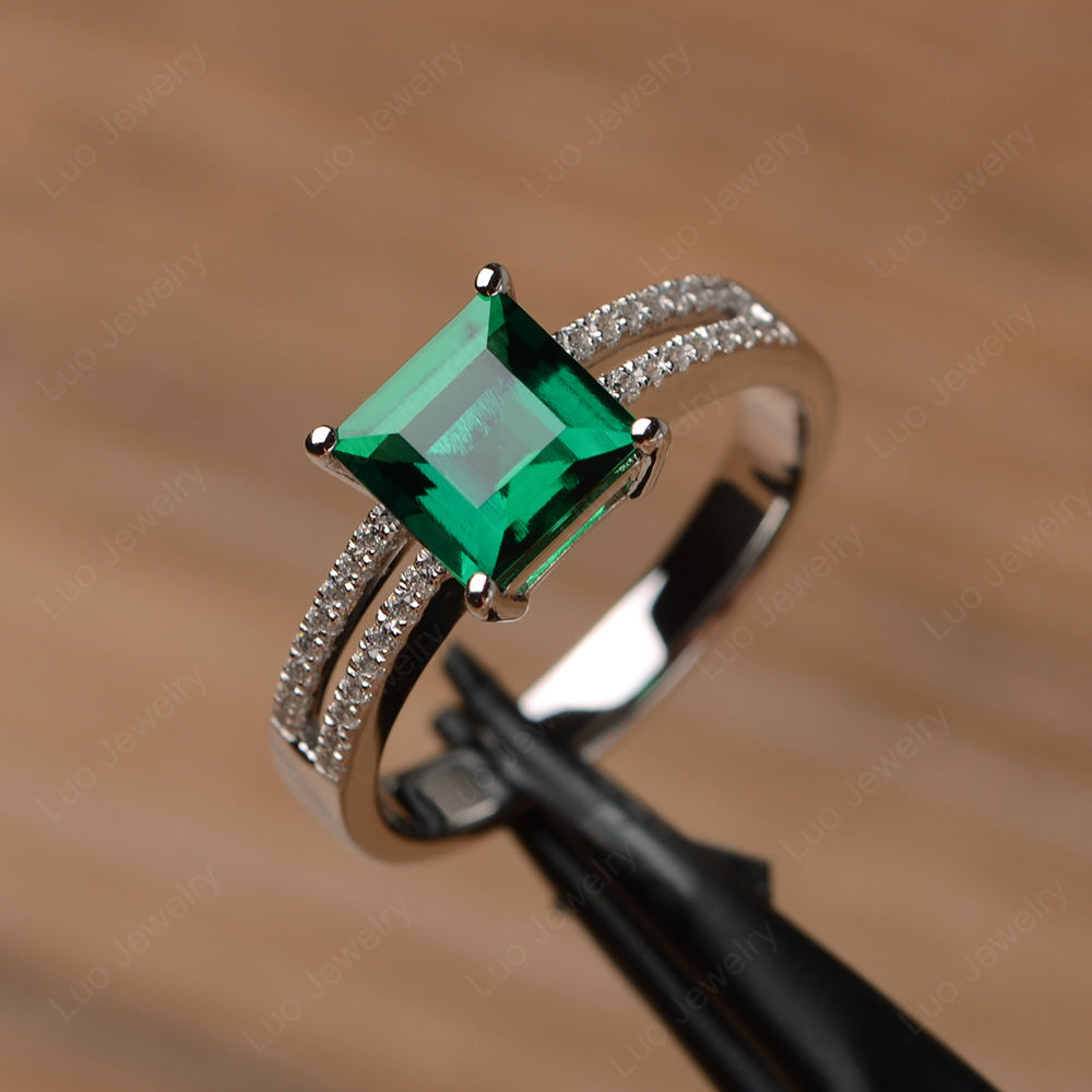 Emerald Engagement Ring Double Band LUO