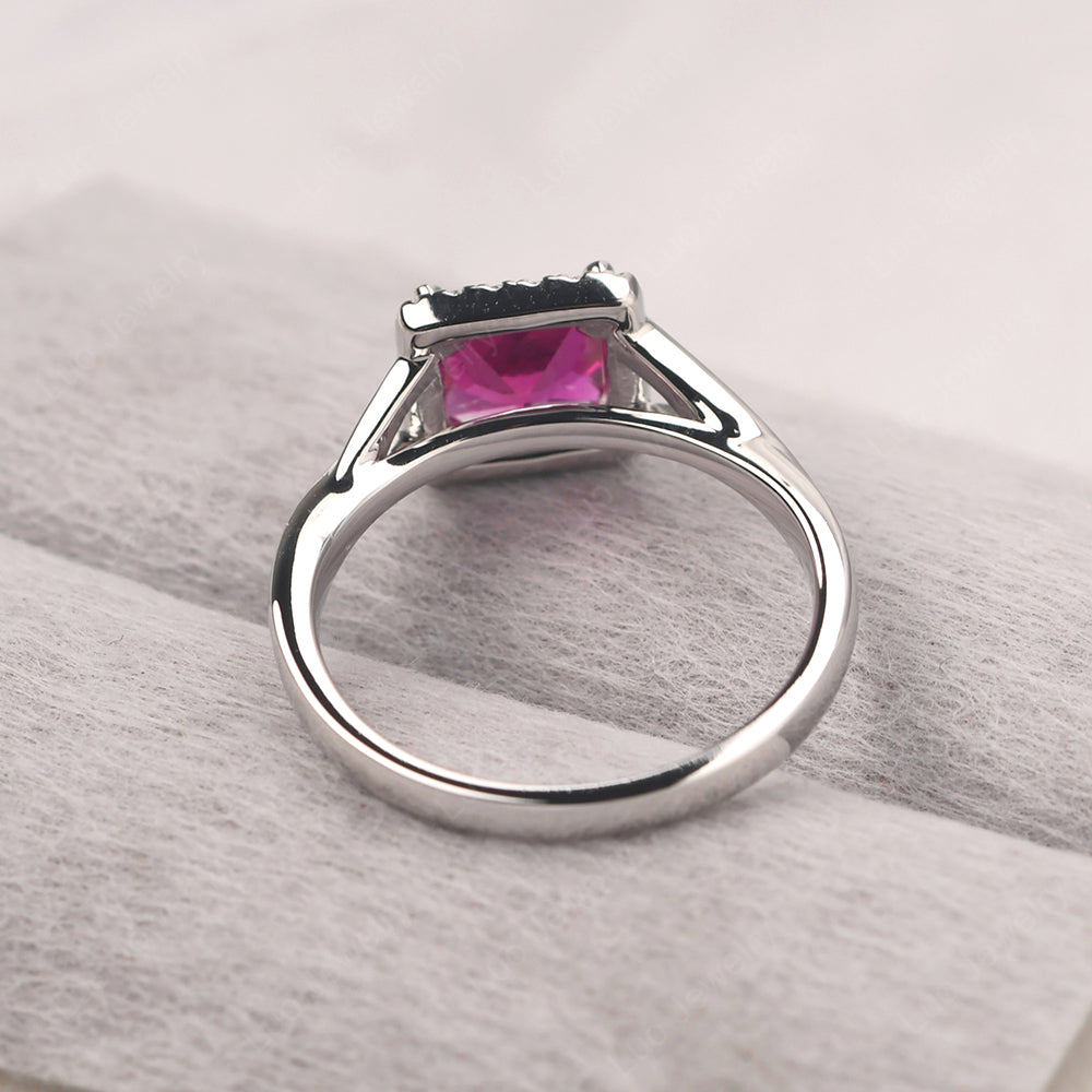 Ruby Split Shank Halo Engagement Rings - LUO Jewelry