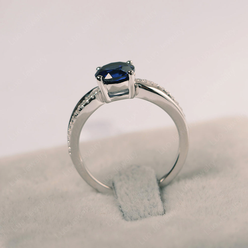 Lab Sapphire Ring Split Shank Engagement Ring - LUO Jewelry