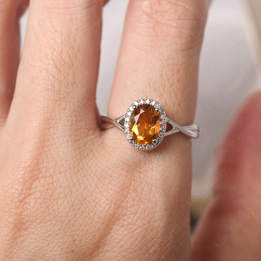 Oval Citrine Halo Engagement Ring - LUO Jewelry